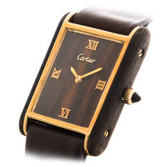 Vintage Cartier Lady's Gilt Metal and Wood Tank Wristwatch circa 1970s