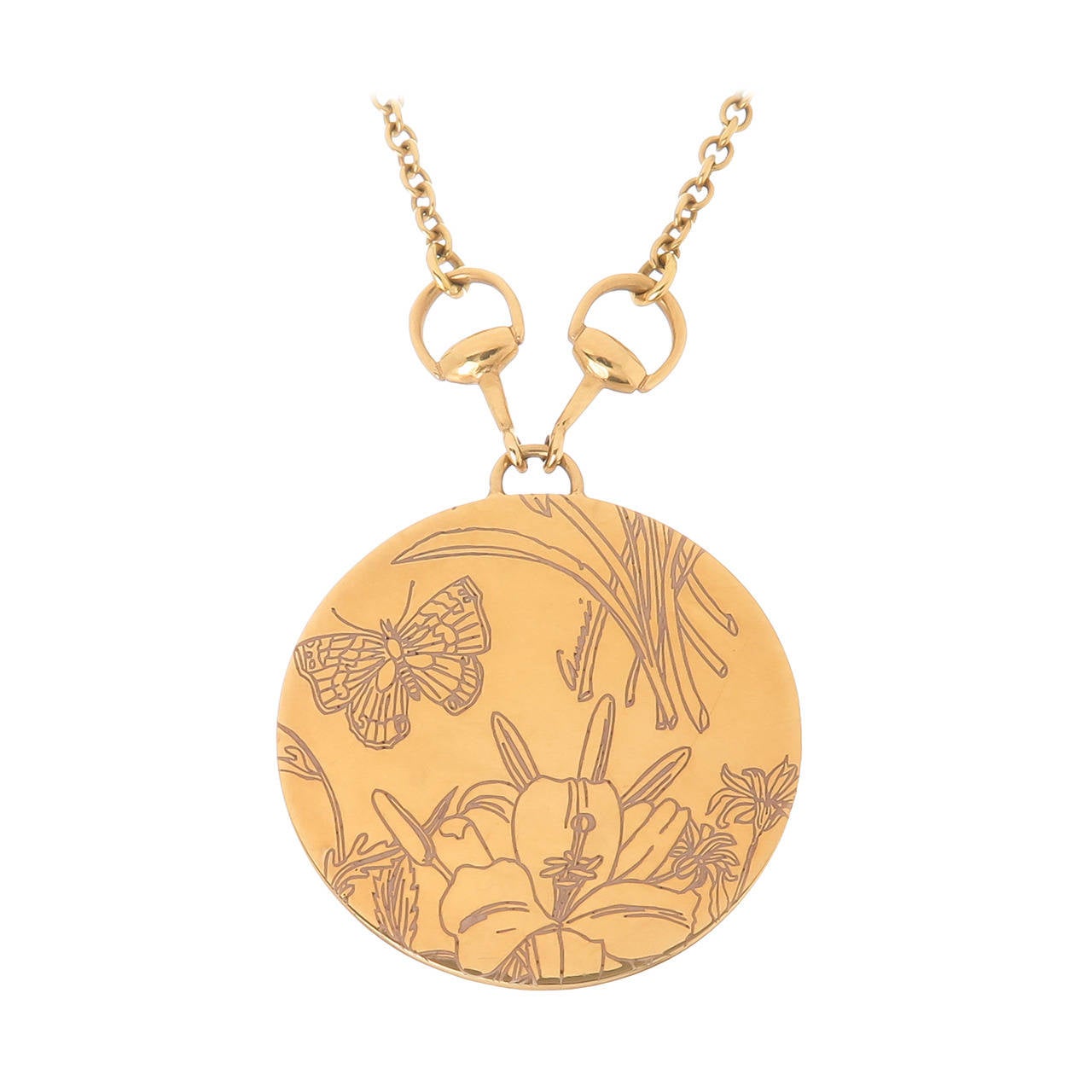 Gucci Yellow Gold Floral Disc Necklace