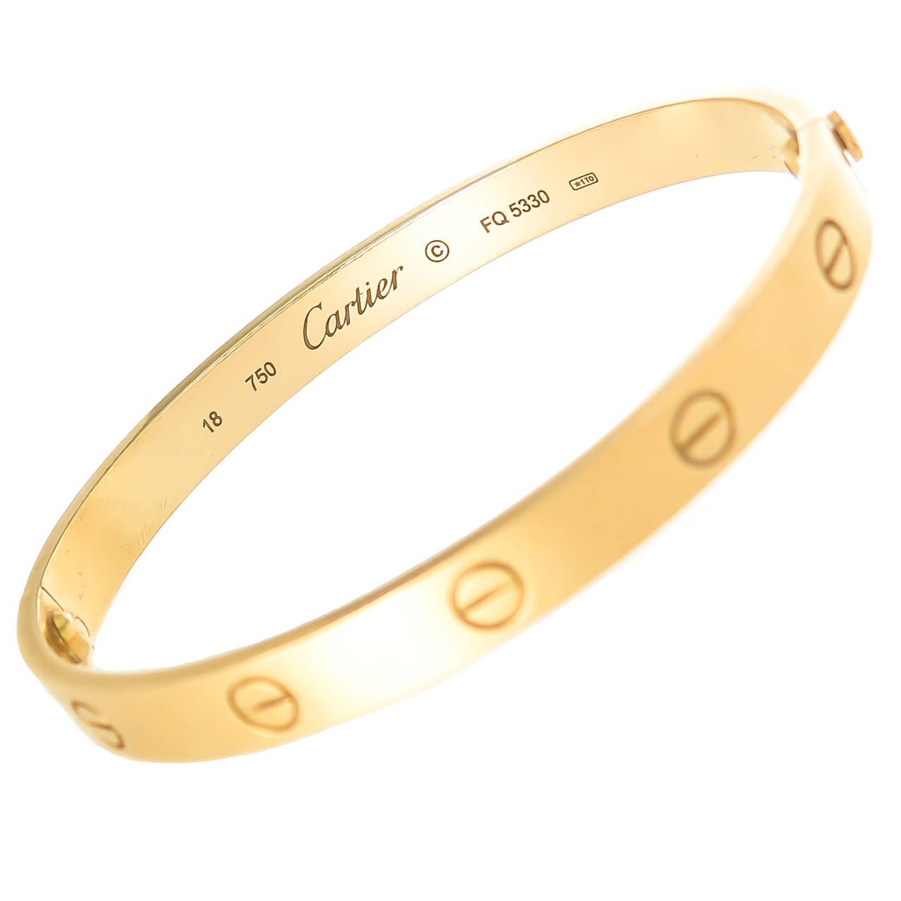 Circa 2012 Cartier 18K yellow Gold size 18 Love Bracelet. With Original Presentation Box and Screw Driver.