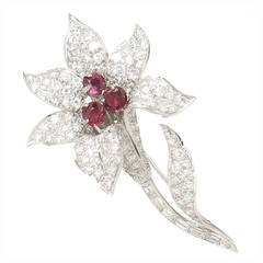 Diamond Platinum Flower Brooch