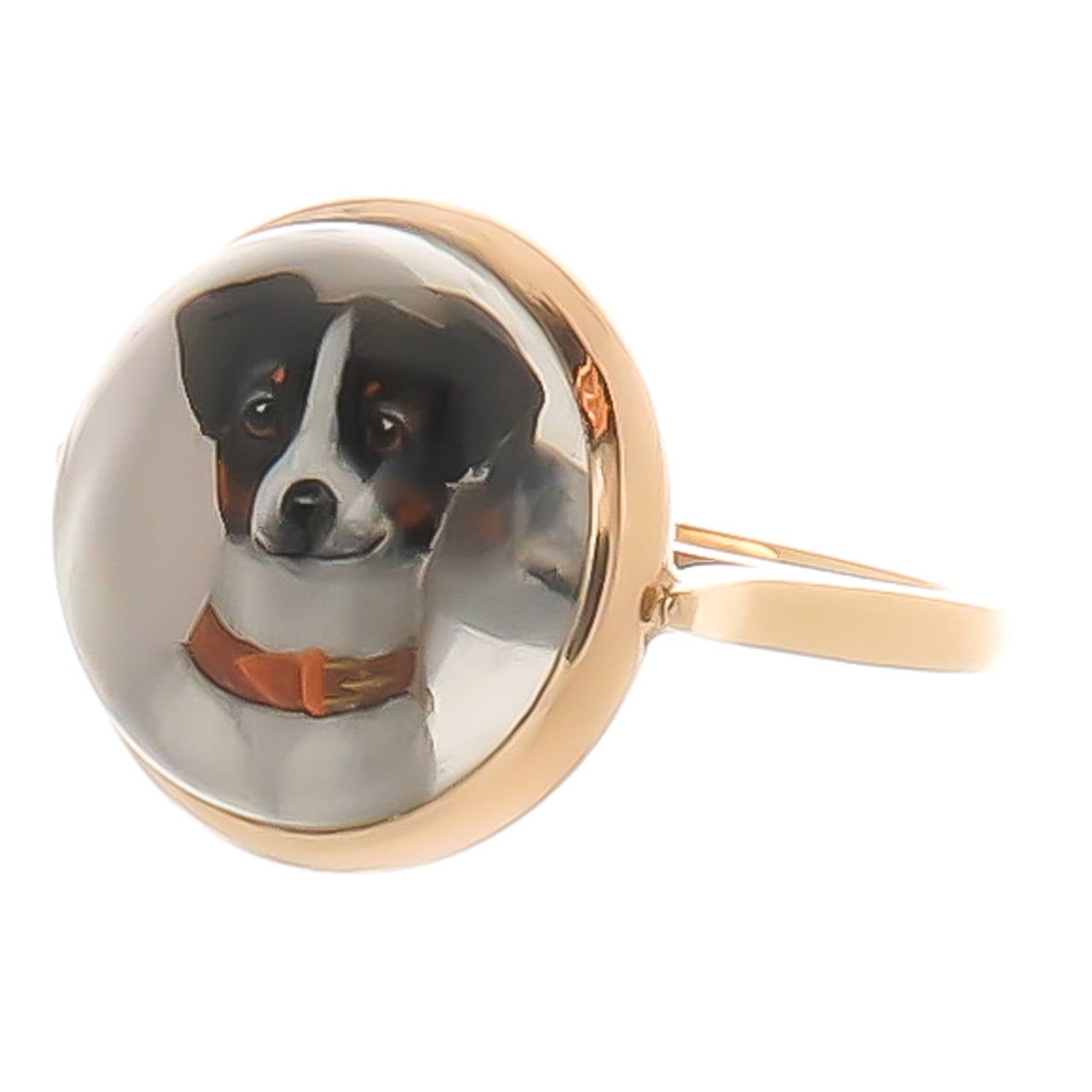Women's Reverse Crystal and Gold Fox Terrier Ring