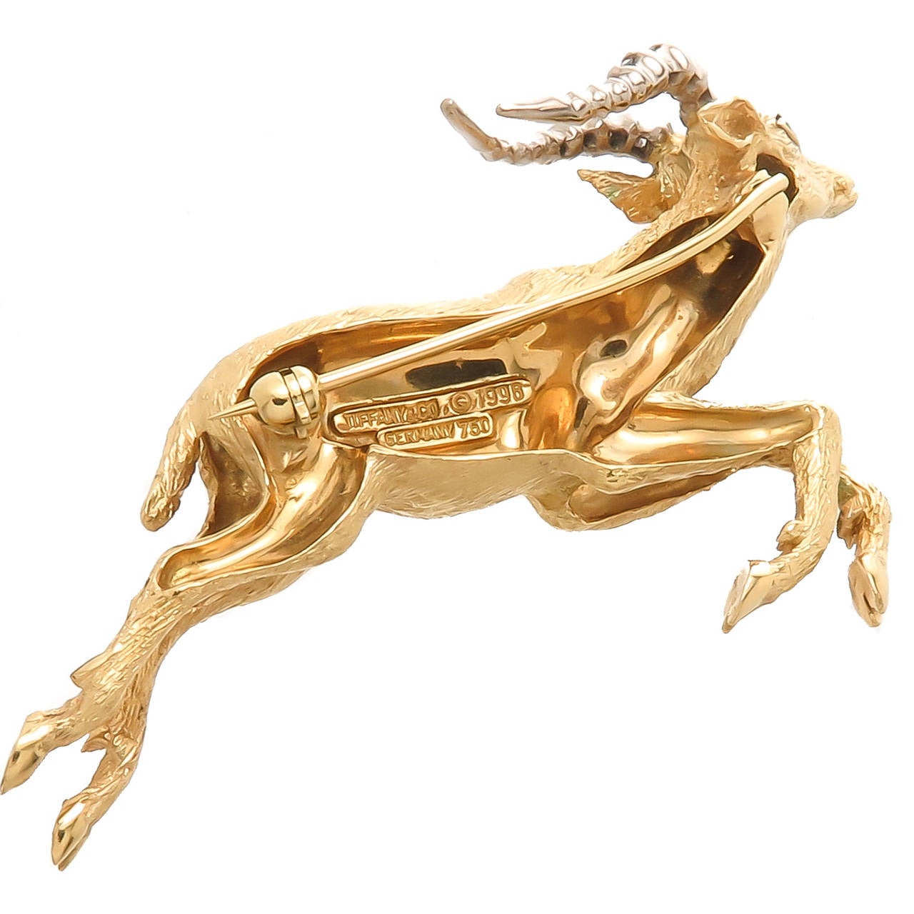 Tiffany & Co. Diamond Gold Gazelle Brooch In Excellent Condition In Chicago, IL