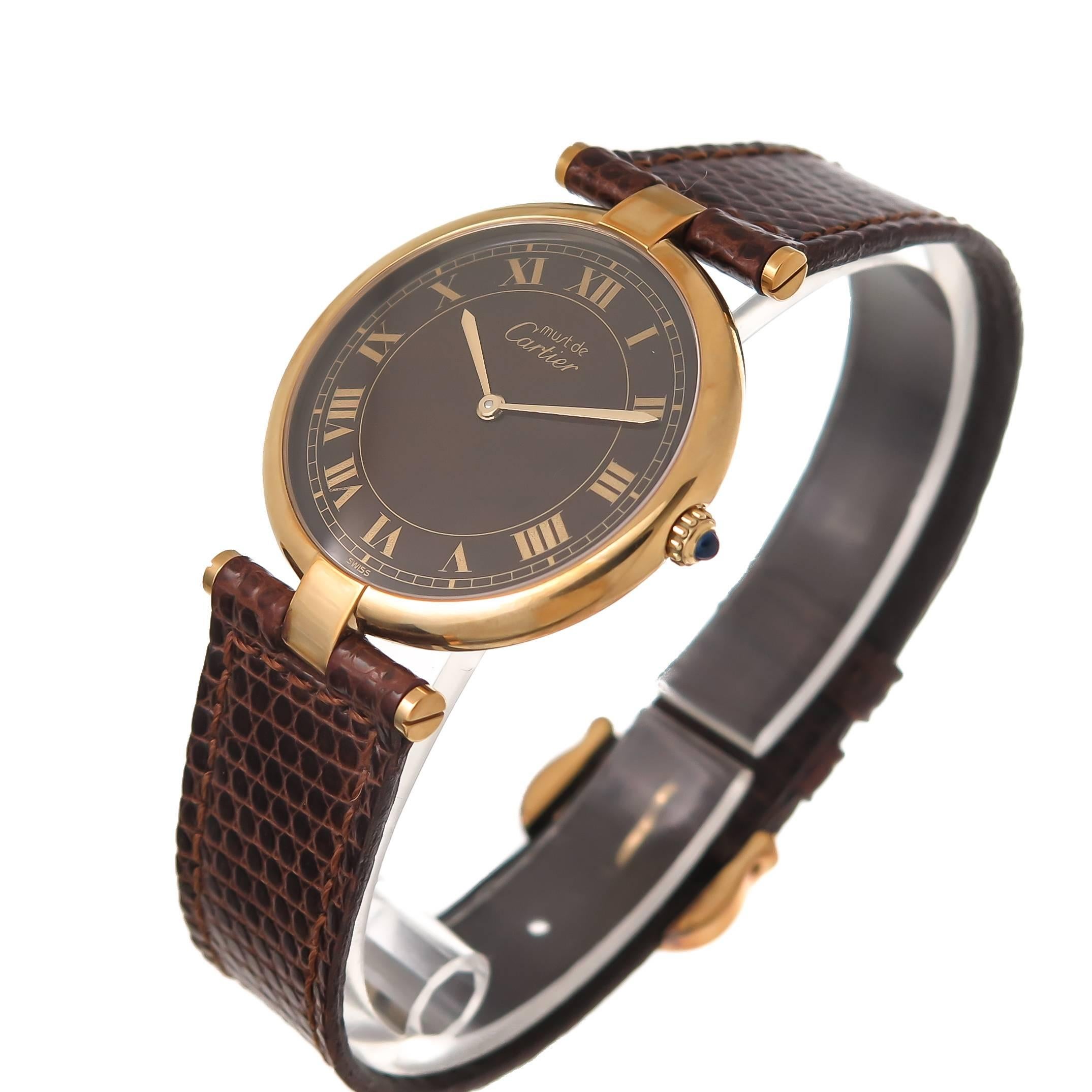 Cartier Vermeil Large Vendome Quartz Wrist Watch In Excellent Condition In Chicago, IL