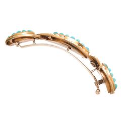 1900 Victorian Turquoise Pearl gold Hair Barrette