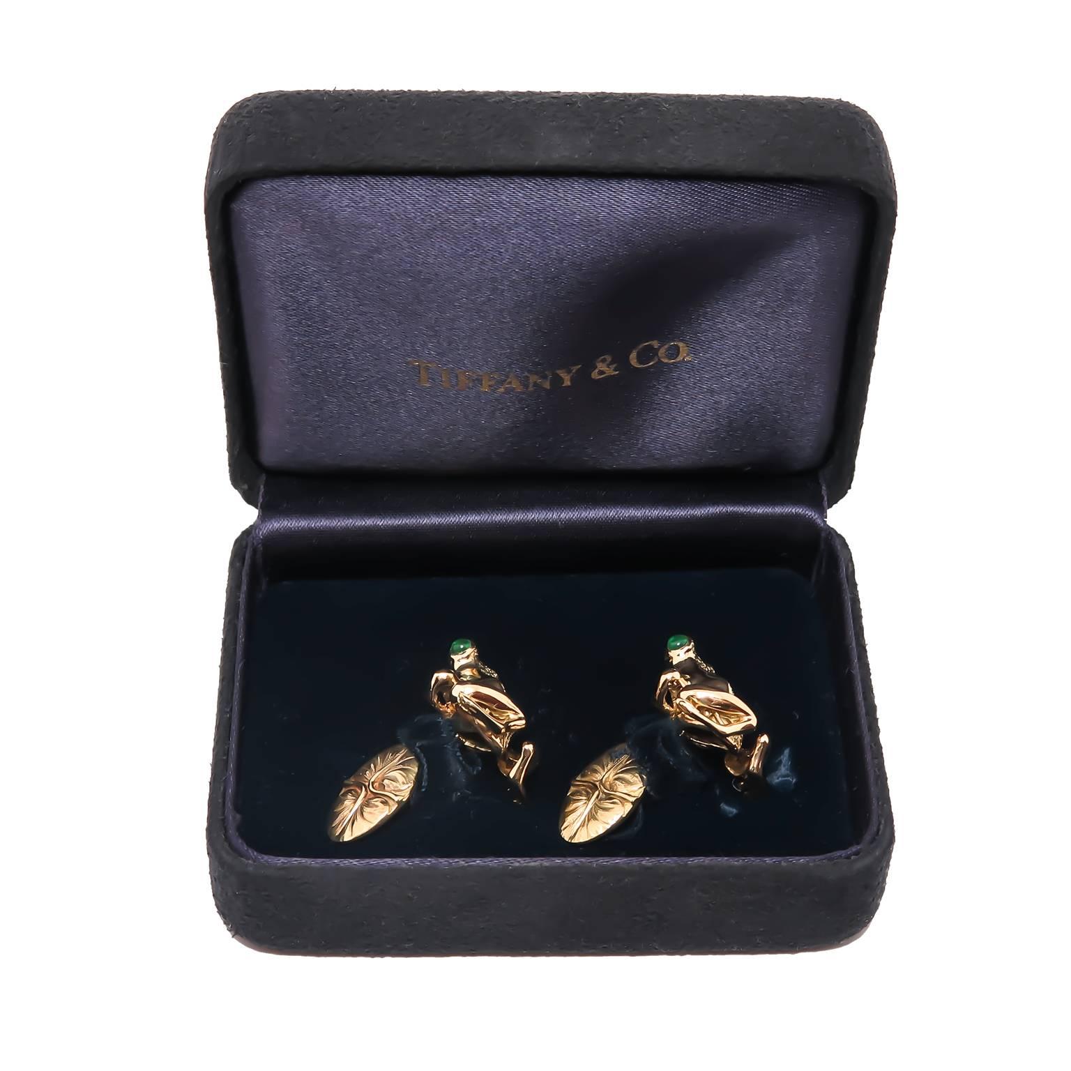 Tiffany & Co. Gem set gold Frog Cufflinks 3