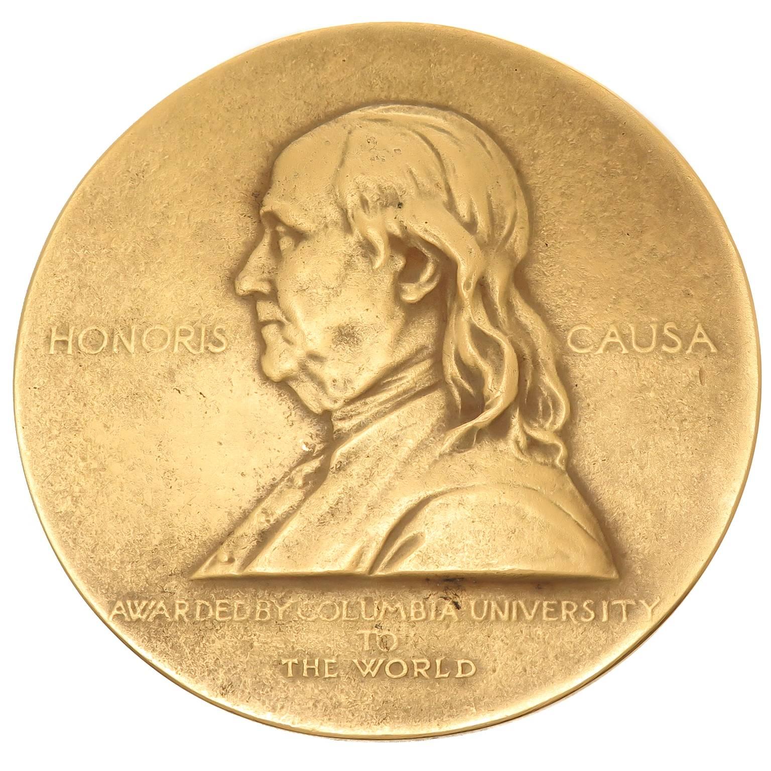 A 1923 Solid yellow Gold Pulitzer Prize medal awarded to The World Newspaper, New York City 1860 to 1931, which Joseph Pulitzer himself was the Chief Publisher. The Pulitzer Prize was Founded and financially sponsored by Joseph Pulitzer and