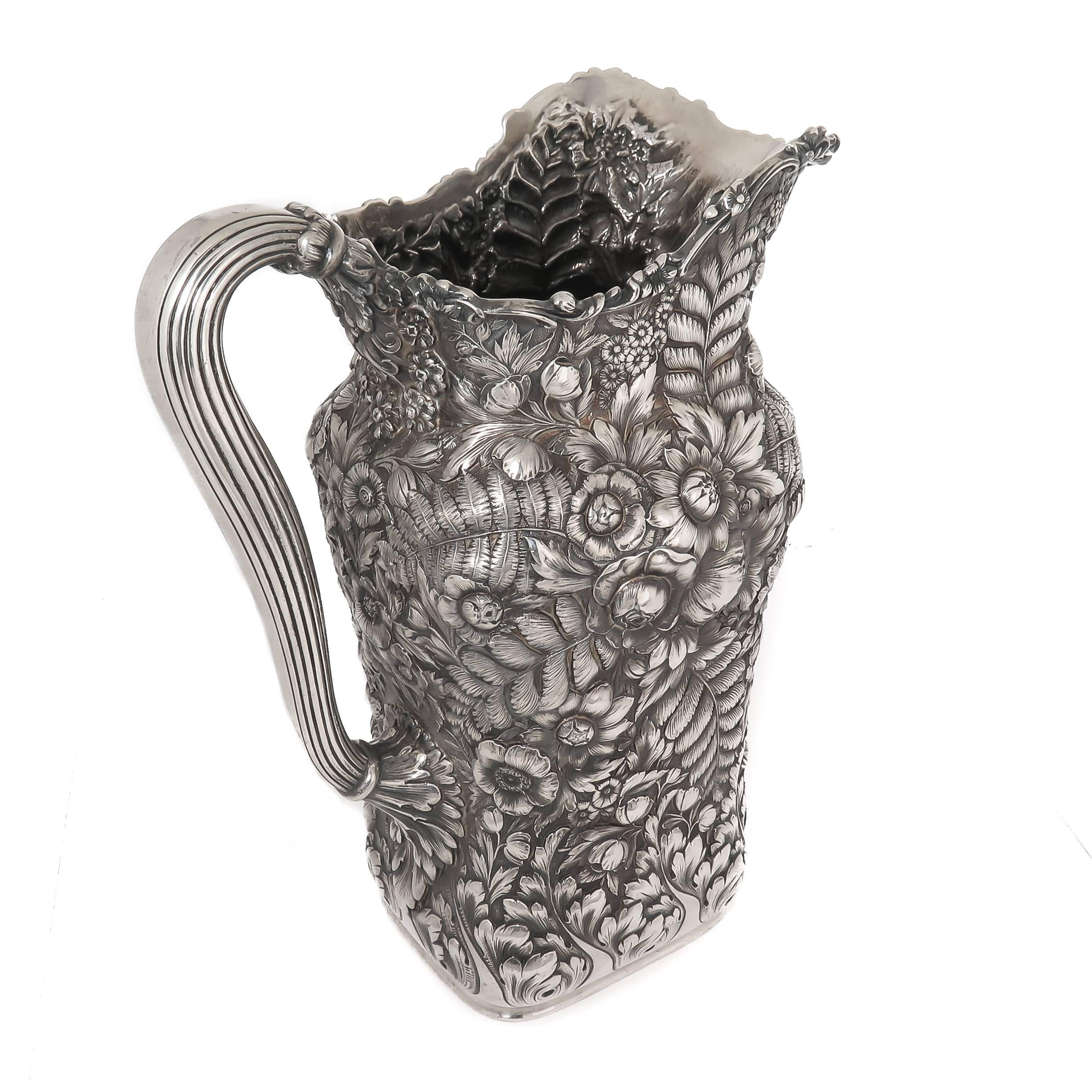 Tiffany & Co. Large Aesthetic Period Heavy Repousse Silver Pitcher In Excellent Condition In Chicago, IL