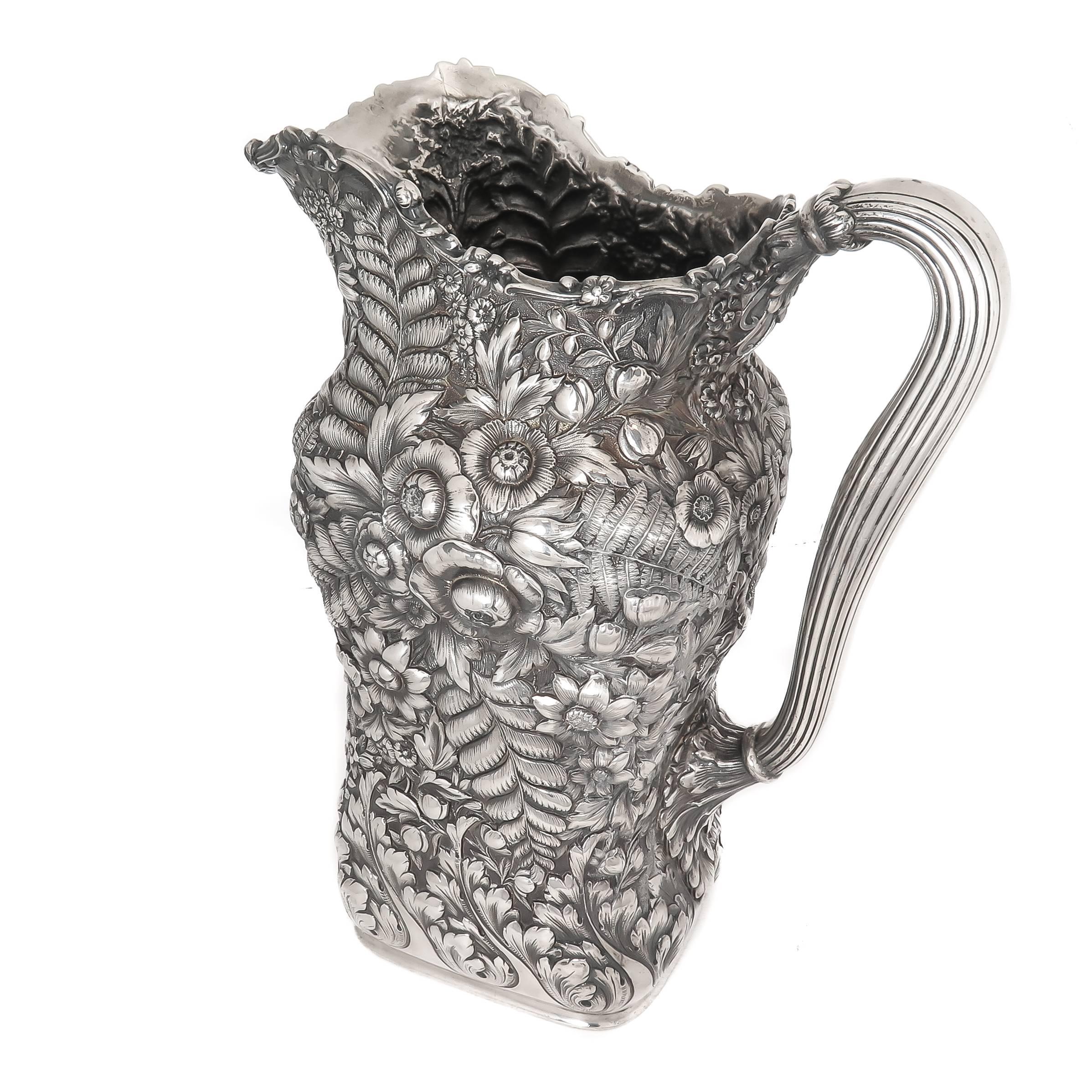 Aesthetic Movement Tiffany & Co. Large Aesthetic Period Heavy Repousse Silver Pitcher