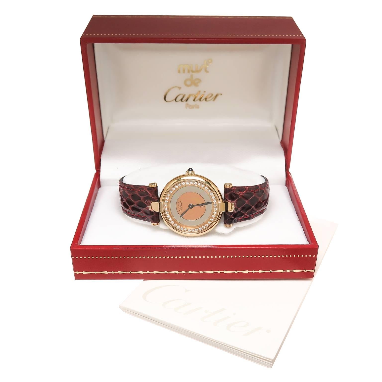 Women's Cartier lady's vermeil Diamond set vendome Quartz wristwatch 
