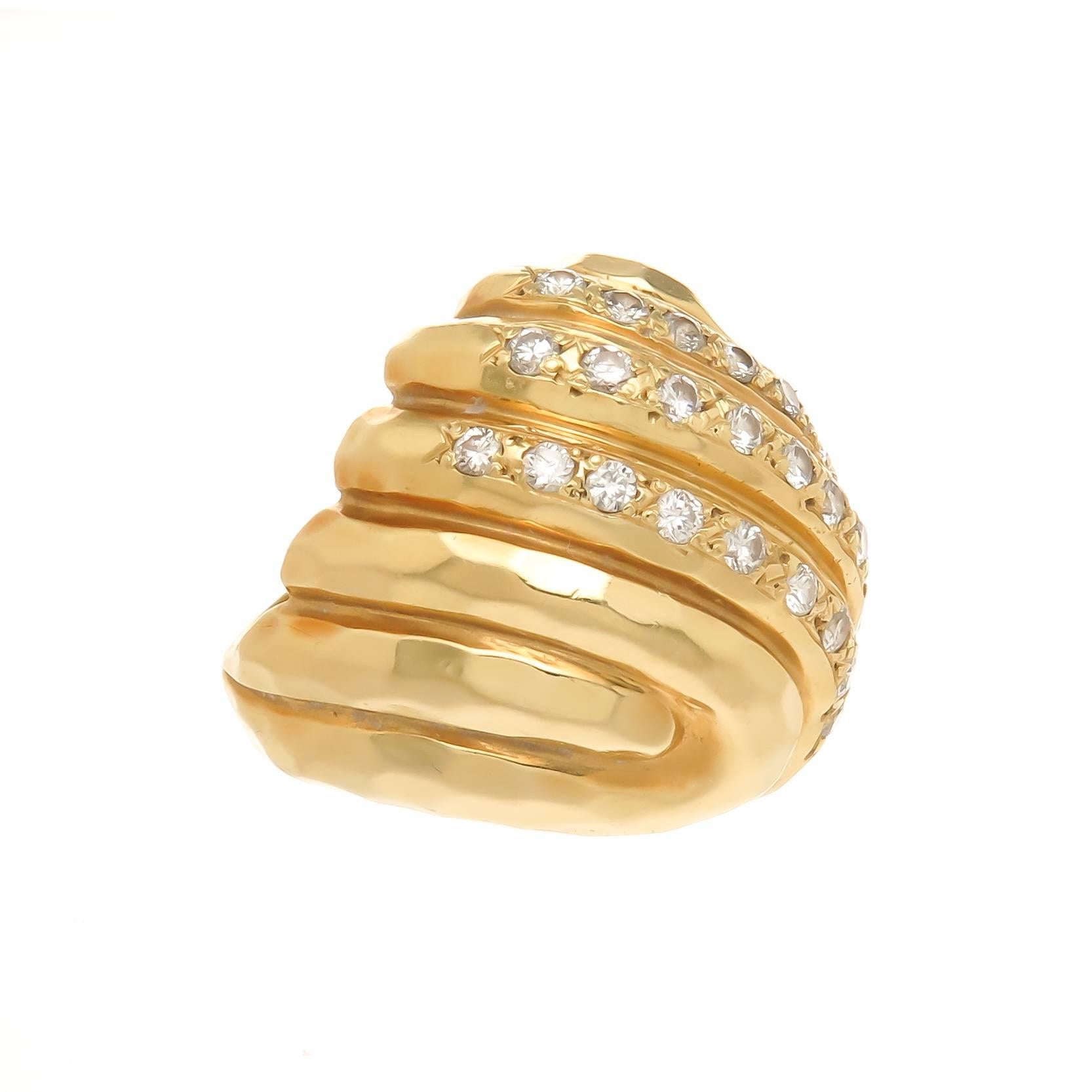 Women's Henry Dunay Large Domed Diamond Gold Ring
