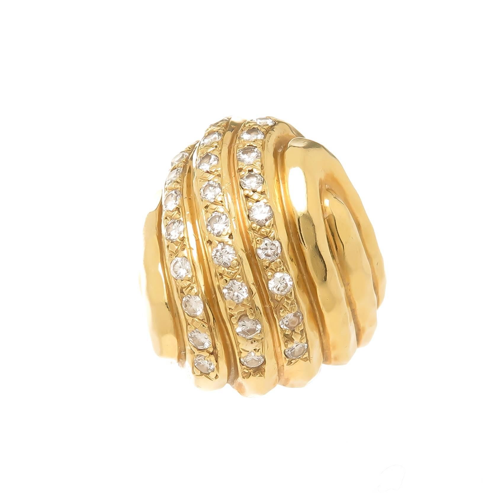 Henry Dunay Large Domed Diamond Gold Ring In Excellent Condition In Chicago, IL
