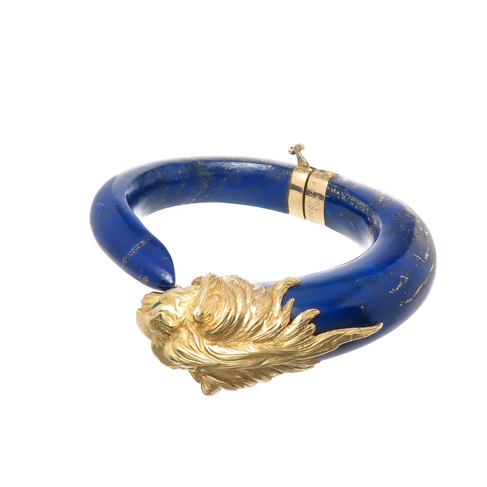 Van Cleef & Arpels Lapis Gold Lion Bracelet In Excellent Condition In Chicago, IL