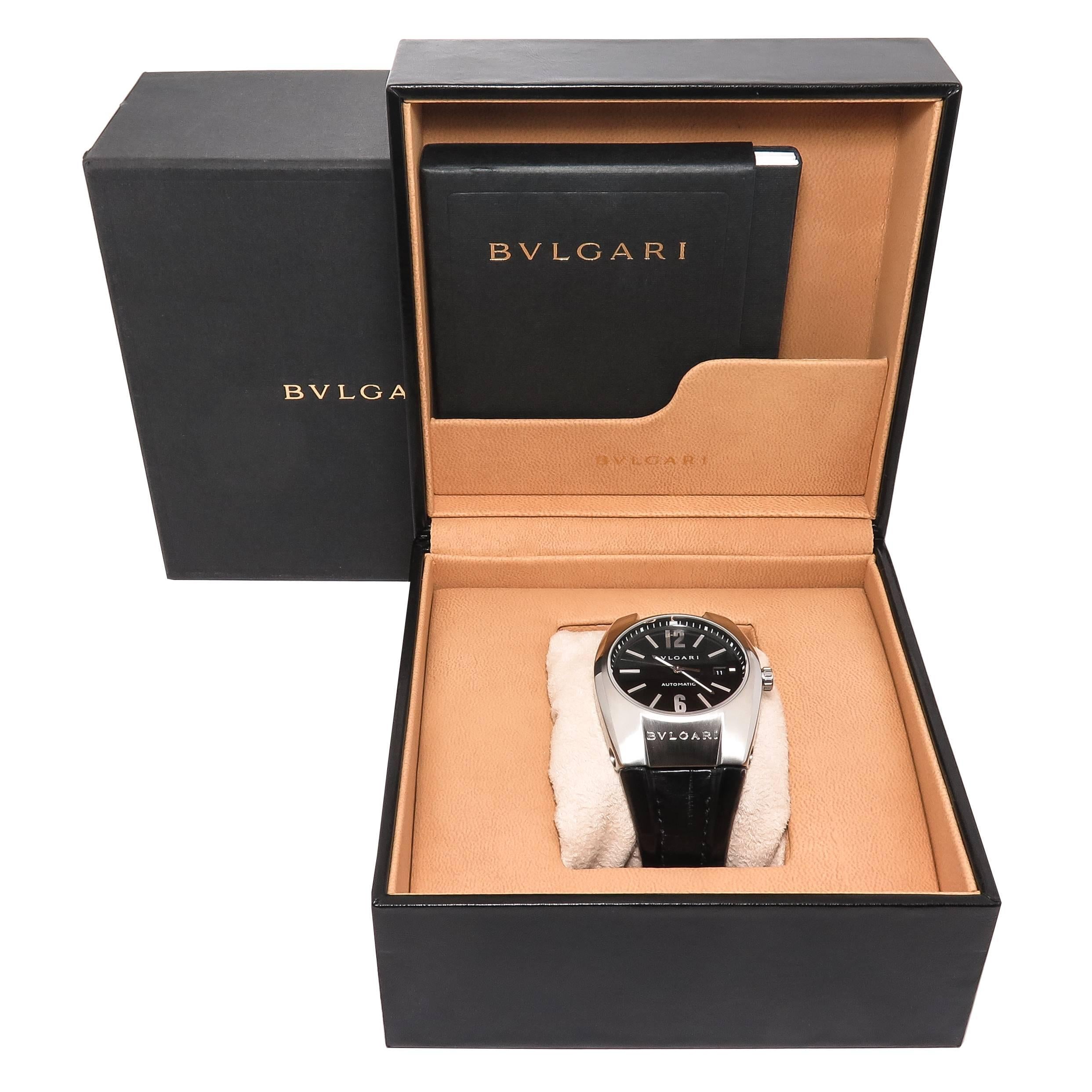 Circa 2014 Bulgari Ergon Wrist Watch, 40 MM stainless Steel Water Resistant  Case, Automatic, self winding movement, Black Dial with Raised Silver Markers, sweep seconds hand and a Calendar window at the 3 position. Scratch resistant, Sapphire Glass