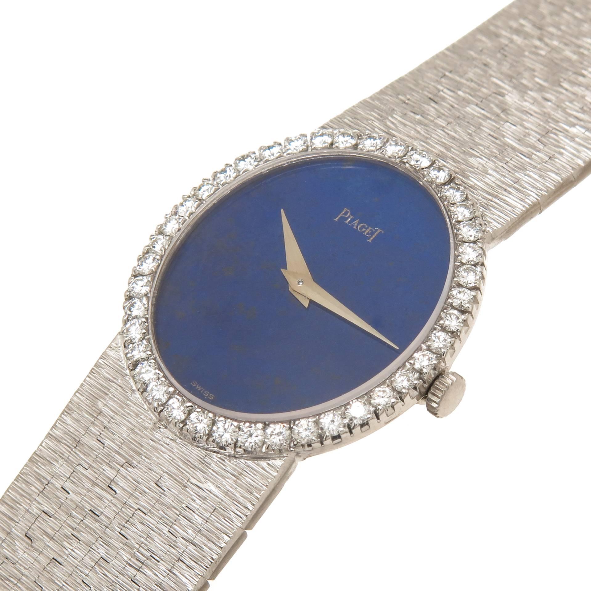 Piaget Lady's White Gold Diamond Lapis Wristwatch  In Excellent Condition In Chicago, IL