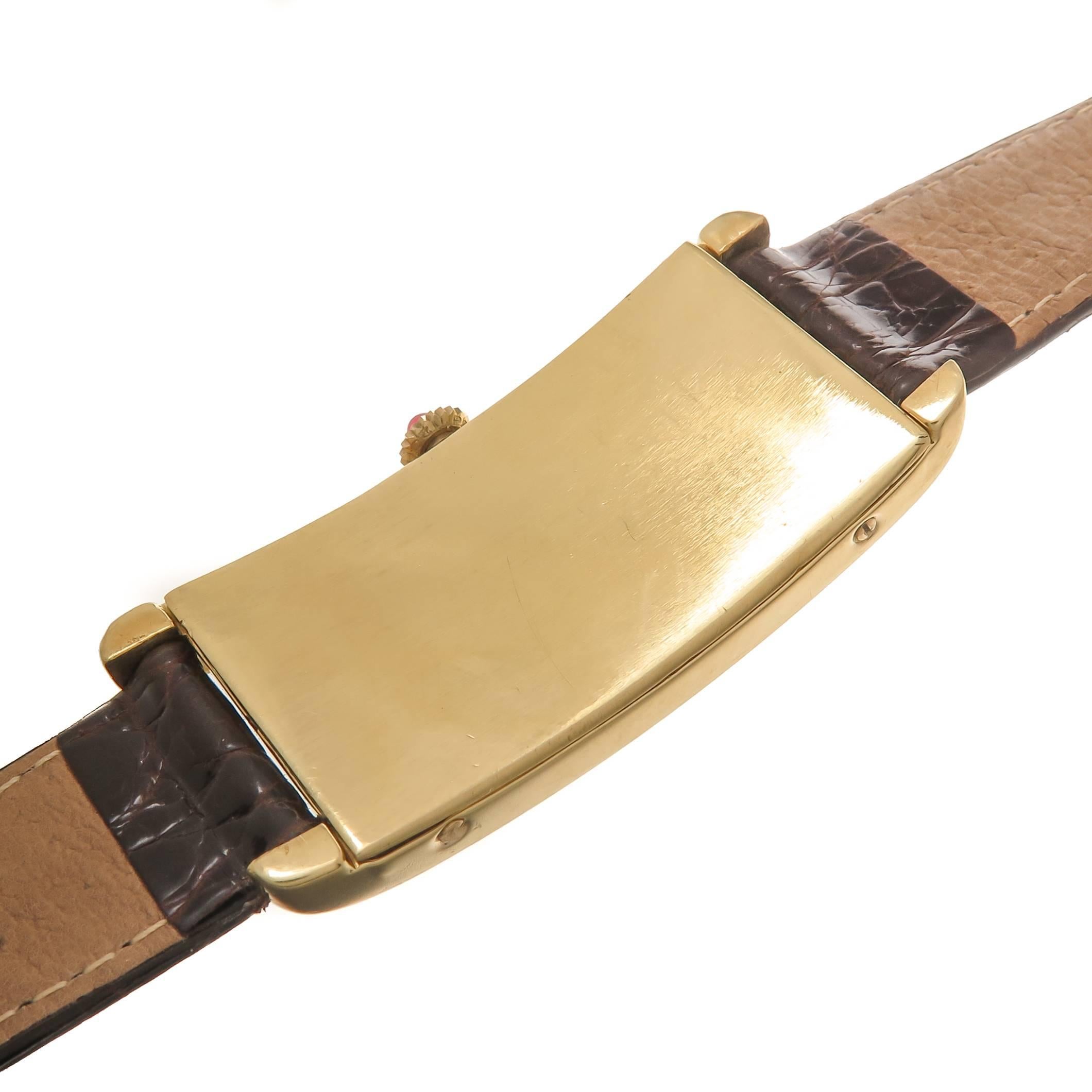 Bueche Girod Yellow Gold Elongated Curved Manual Wind Wristwatch In Excellent Condition In Chicago, IL