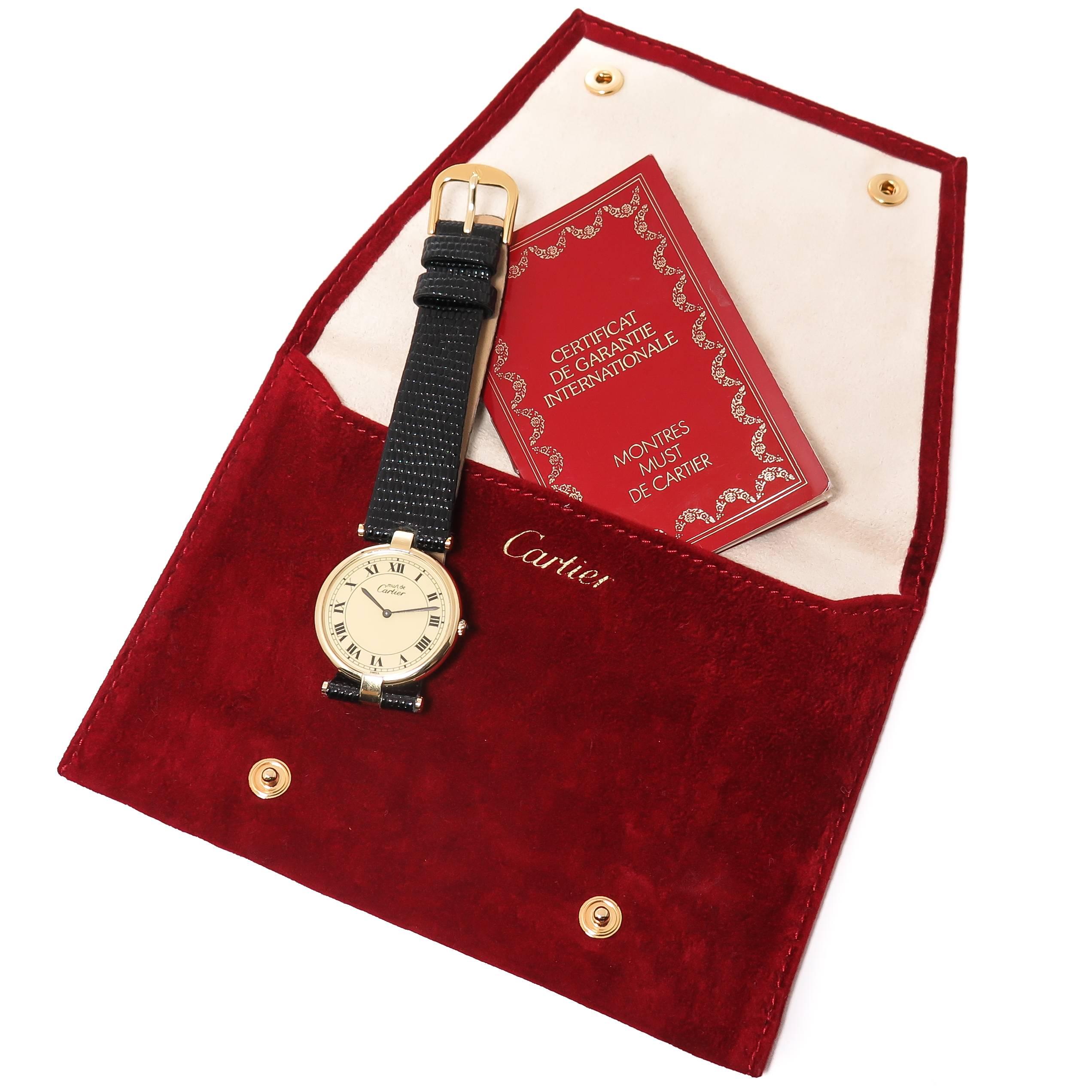 Cartier Vermeil Must de Cartier Quartz Wristwatch In Excellent Condition In Chicago, IL