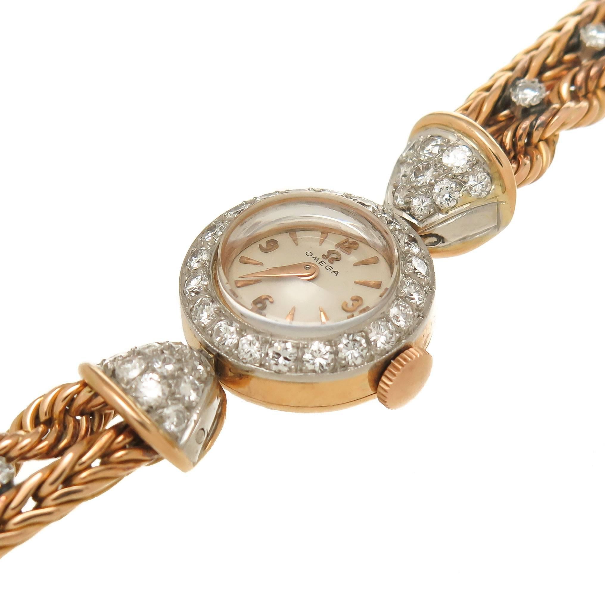 Women's Omega Lady's Rose Gold Diamond Wristwatch