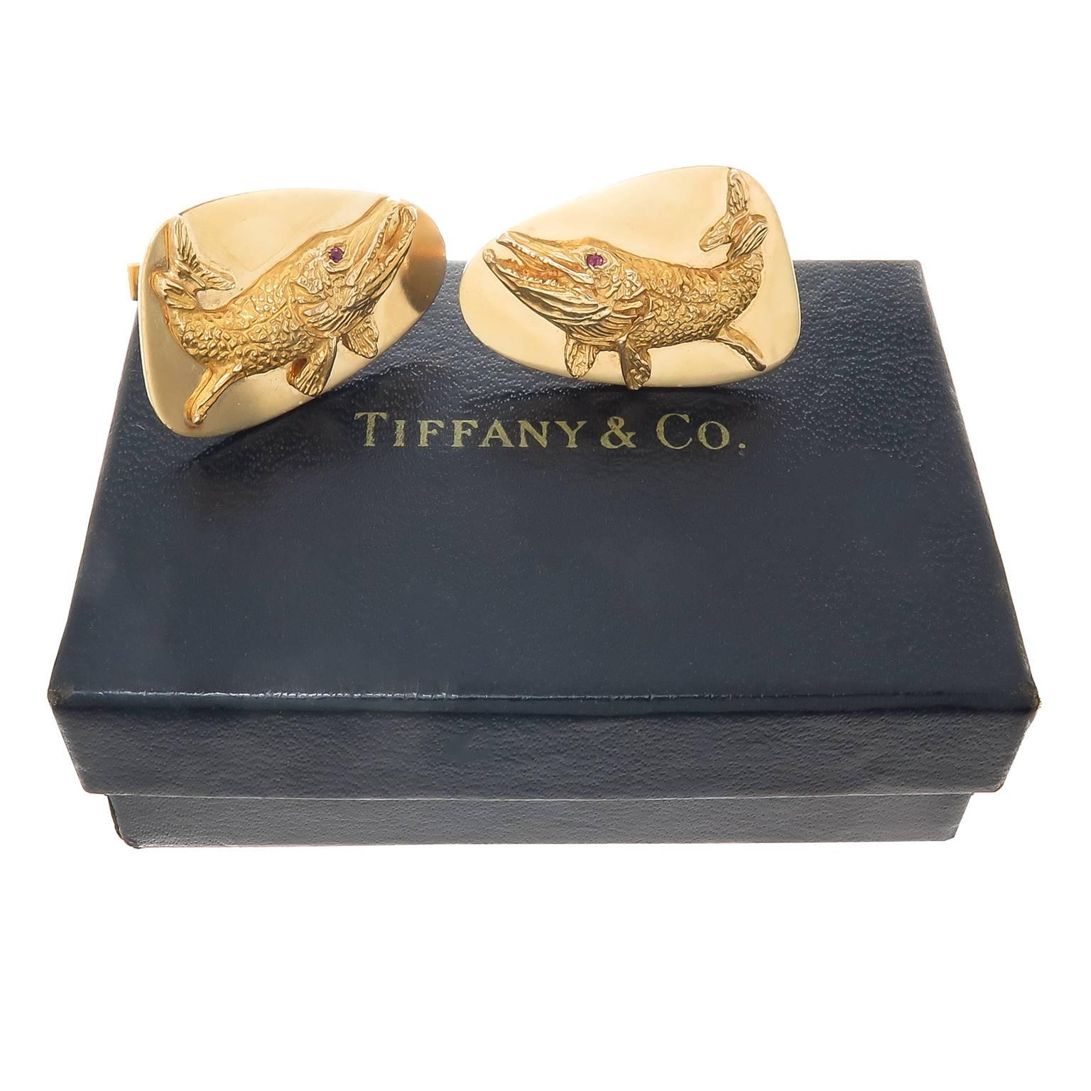 Men's Tiffany & Co. Large Ruby Gold Fish Cuff Links