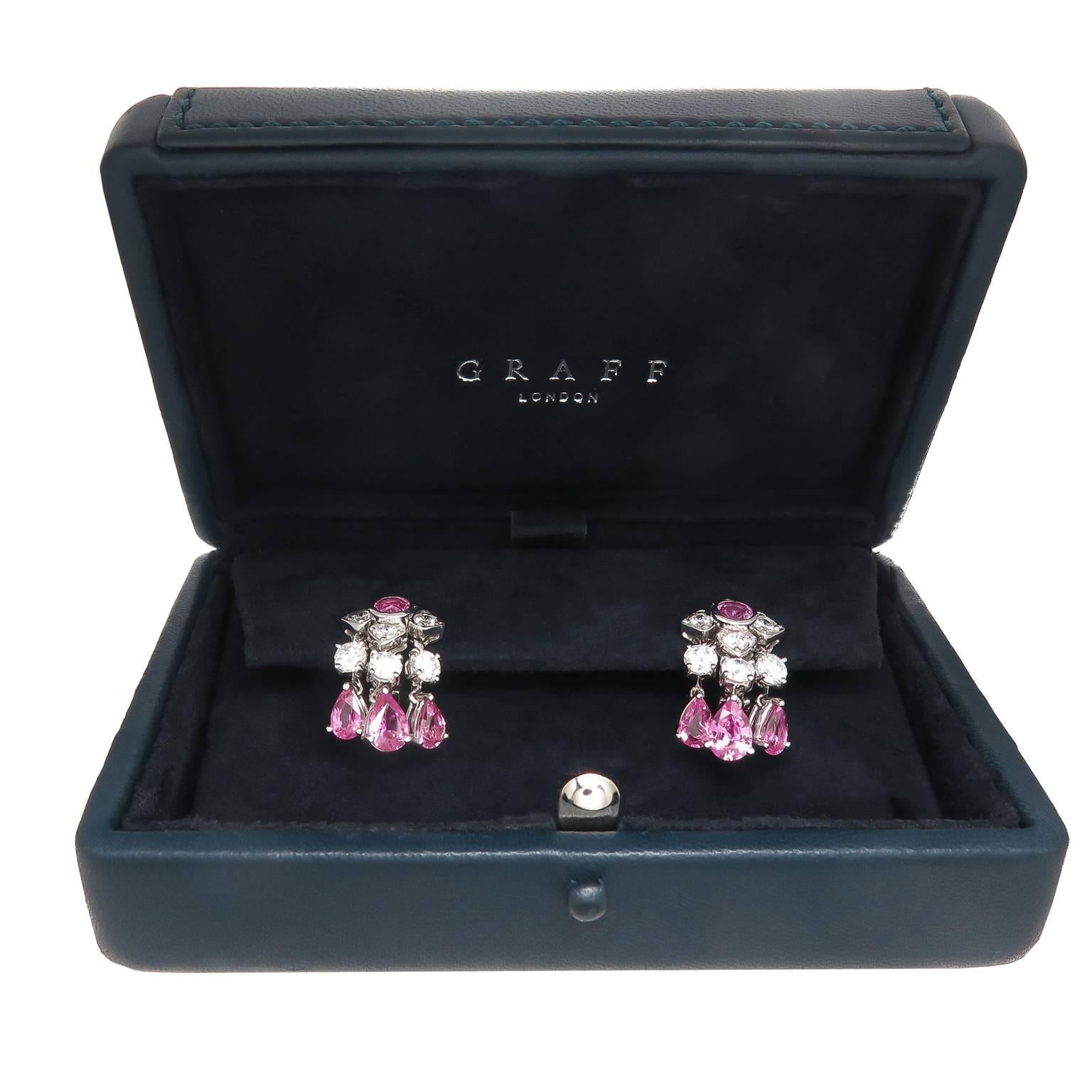 Graff Pink sapphire Petals collection Diamond Platinum Earrings In New Condition In Chicago, IL