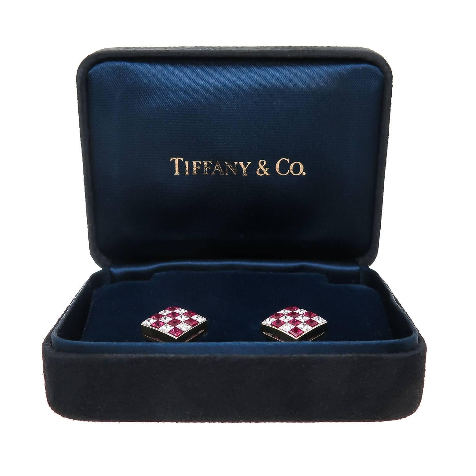 Women's Tiffany & Co. Ruby Diamond Gold Checkerboard Earrings