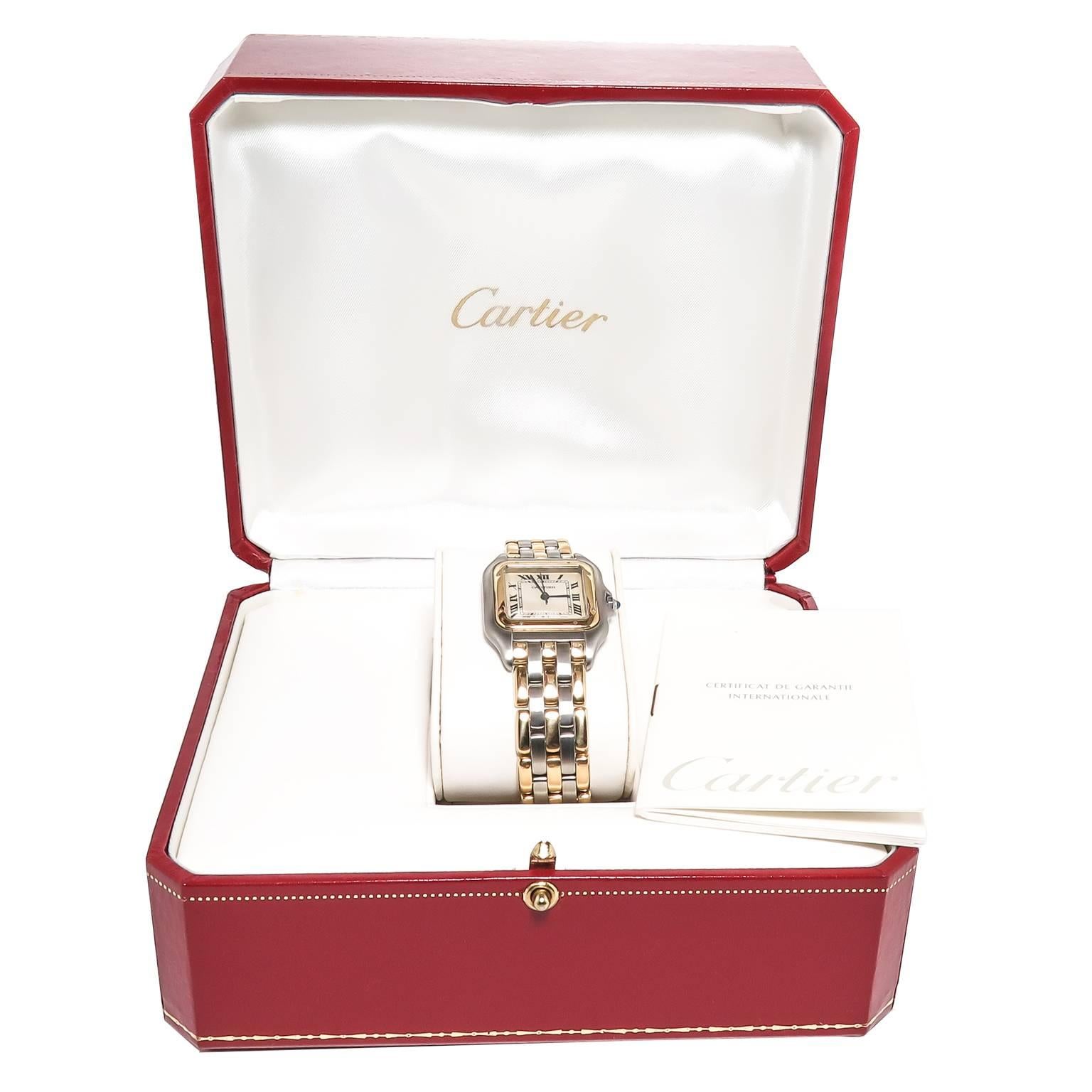Women's or Men's Cartier Panther Gold and Steel Mid Size Quartz Watch