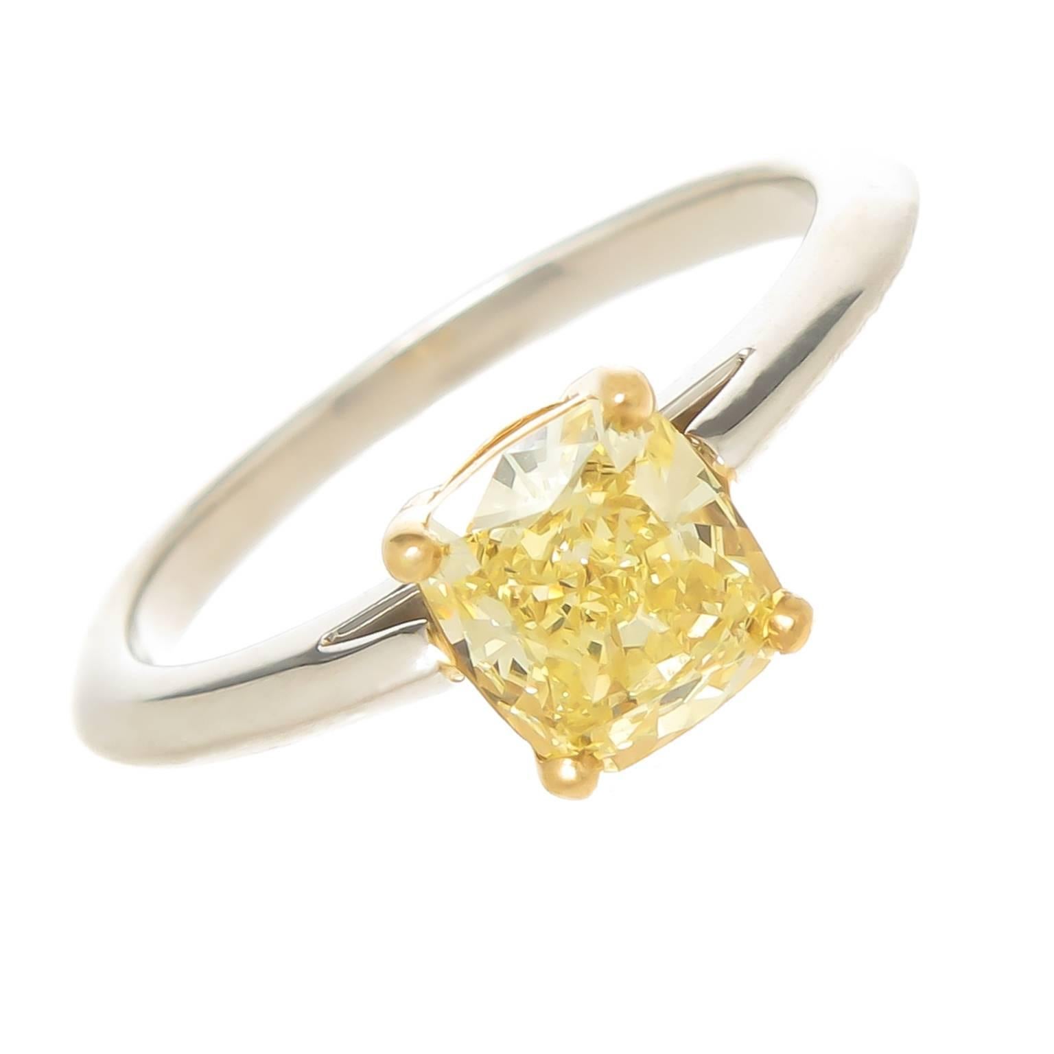 Tiffany & Co. 1.06 Fancy Intense Yellow Cushion Diamond Engagement Ring