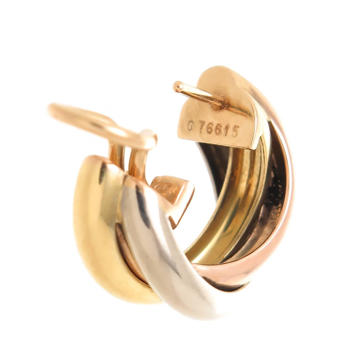 Cartier Tricolor Gold Trinity Hoop Earrings In Excellent Condition In Chicago, IL