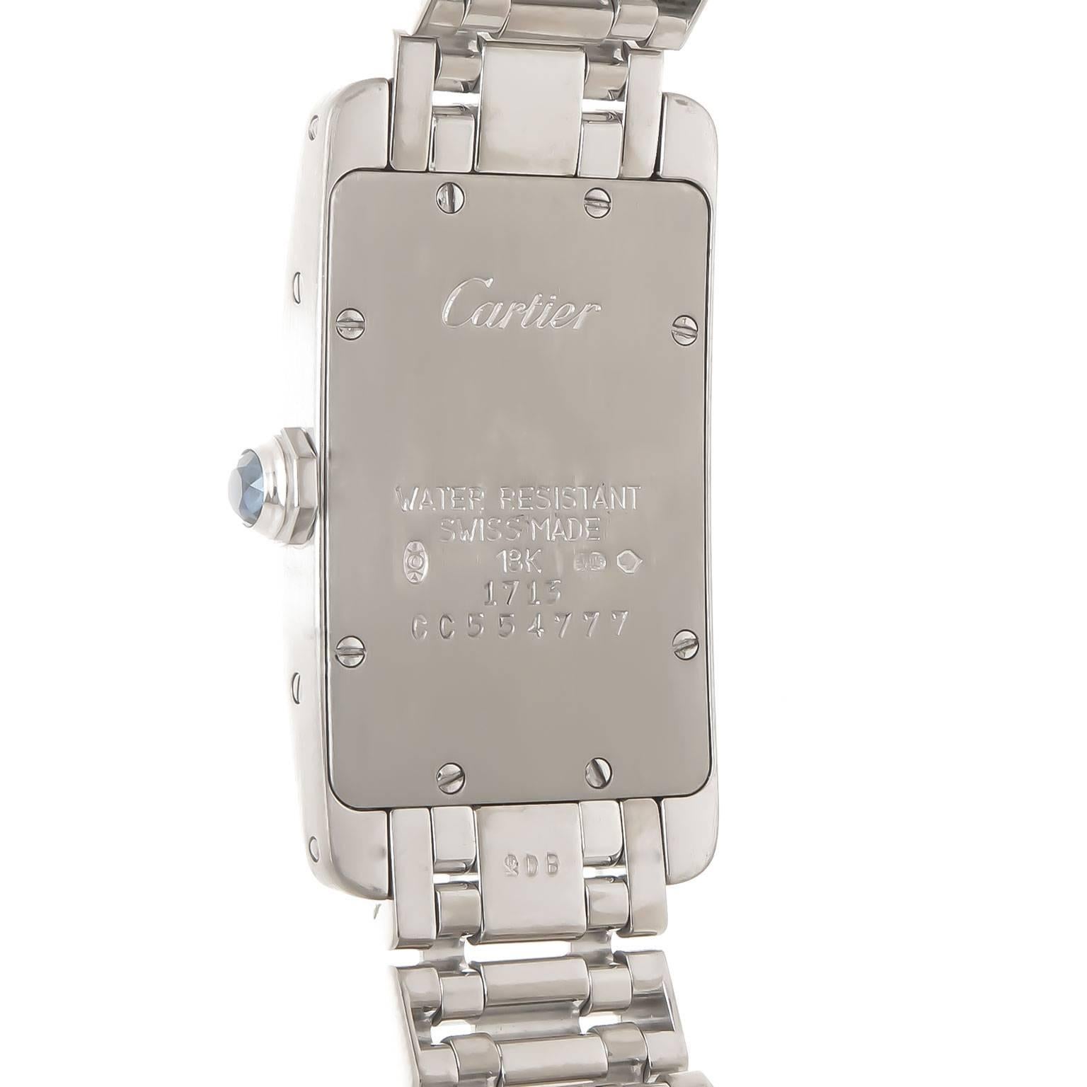 Cartier ladies White Gold Tank American Quartz Wristwatch In Excellent Condition In Chicago, IL