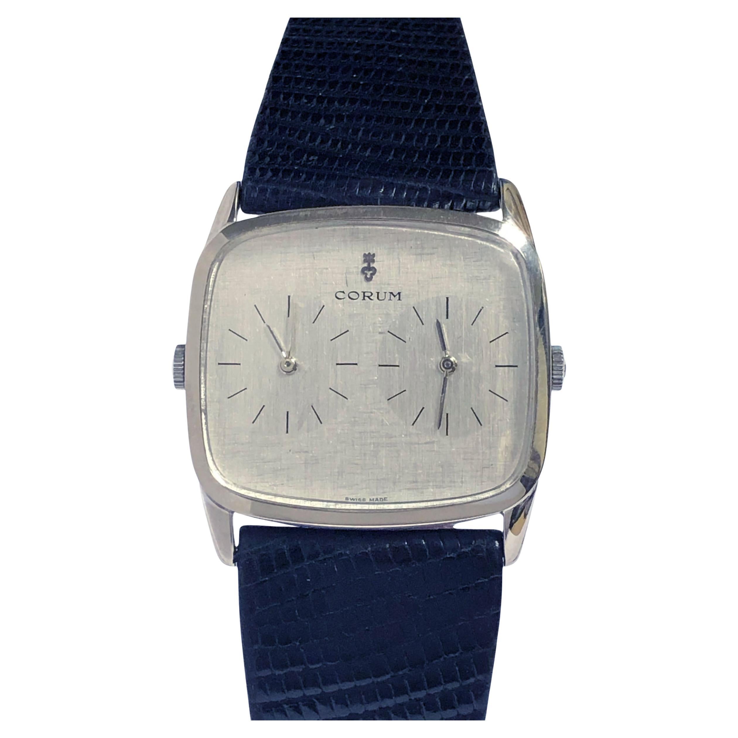 Vintage Corum White Gold Duel Time Zone Mechanical Wrist Watch