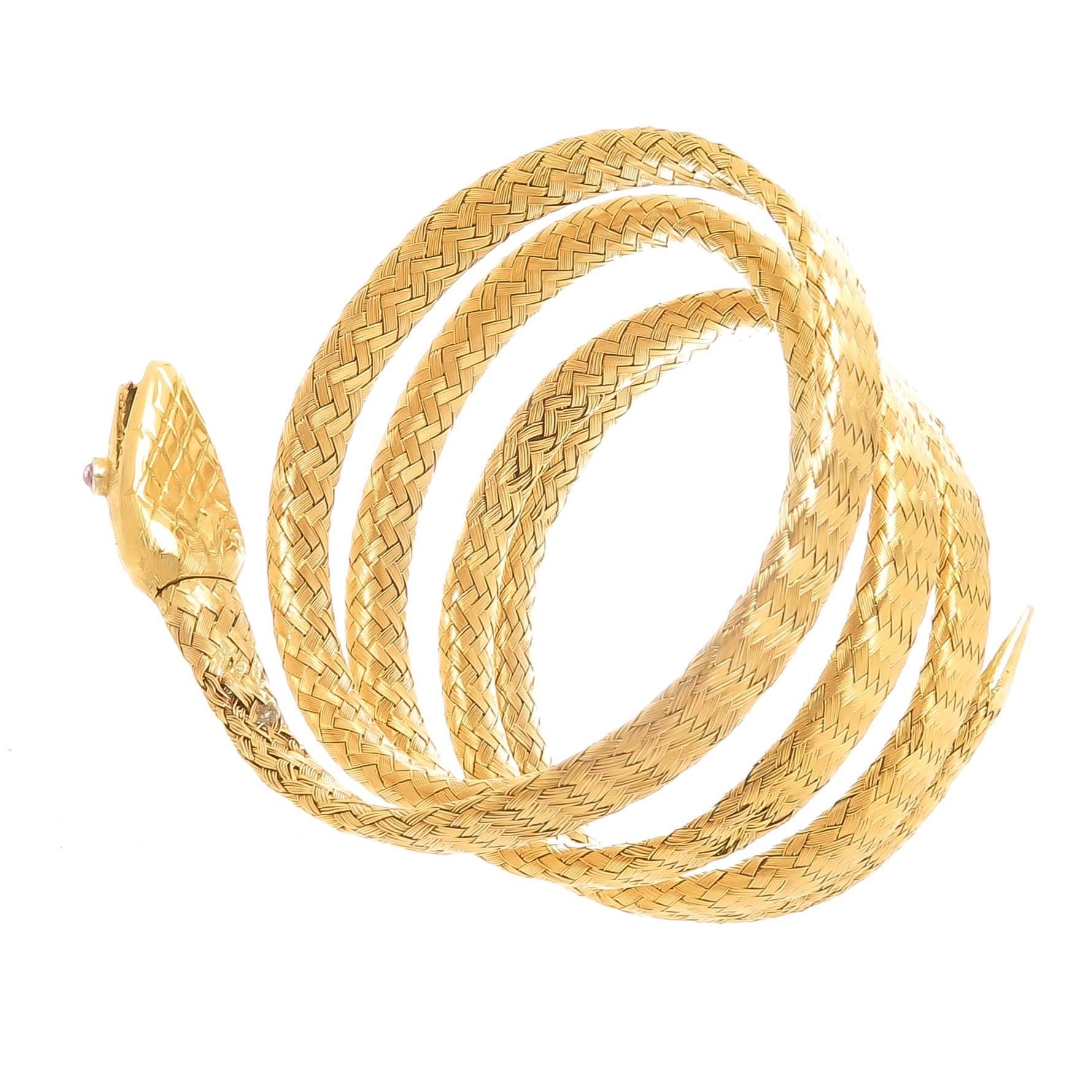 French Yellow Gold Victorian Snake Bracelet In Excellent Condition In Chicago, IL