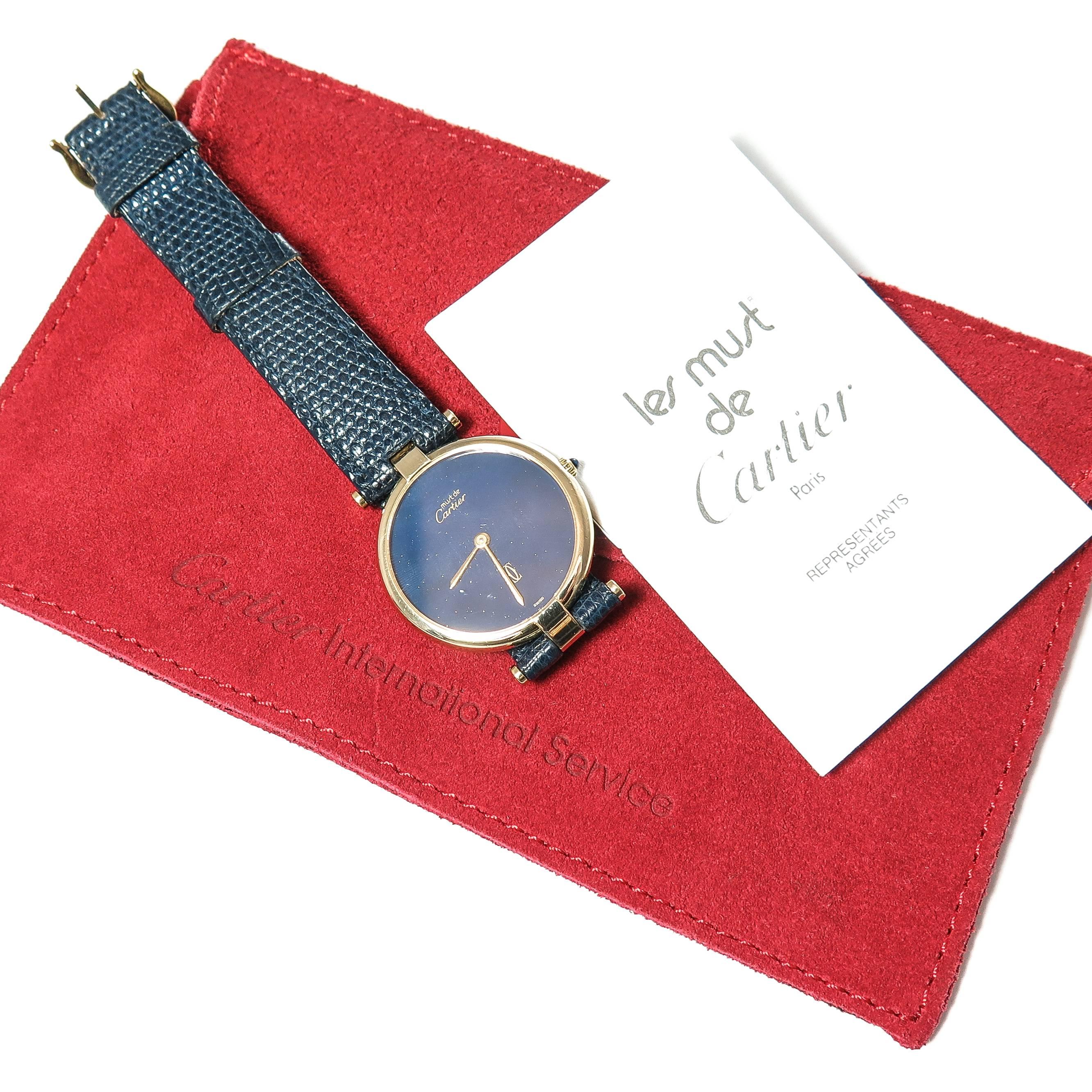 Cartier Vermeil Vendome Large Blue Dial Quartz Wristwatch 1