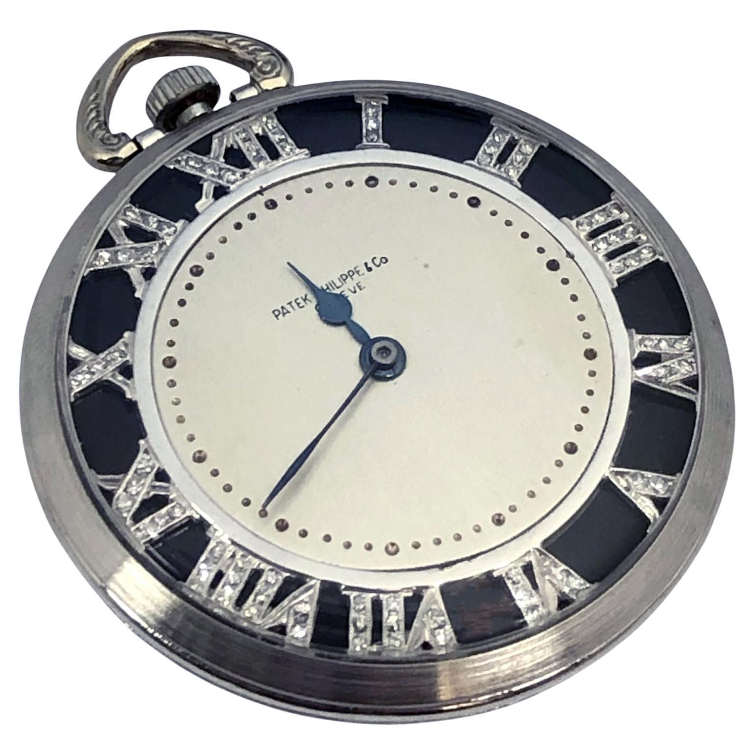Patek Philippe Platin Diamant Art Deco Taschenuhr im Angebot