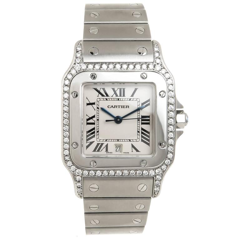 Cartier Santos Steel Quartz Watch with Diamond Bezel at 1stDibs ...