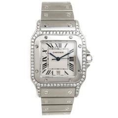 Cartier Santos Steel Quartz Watch with Diamond Bezel