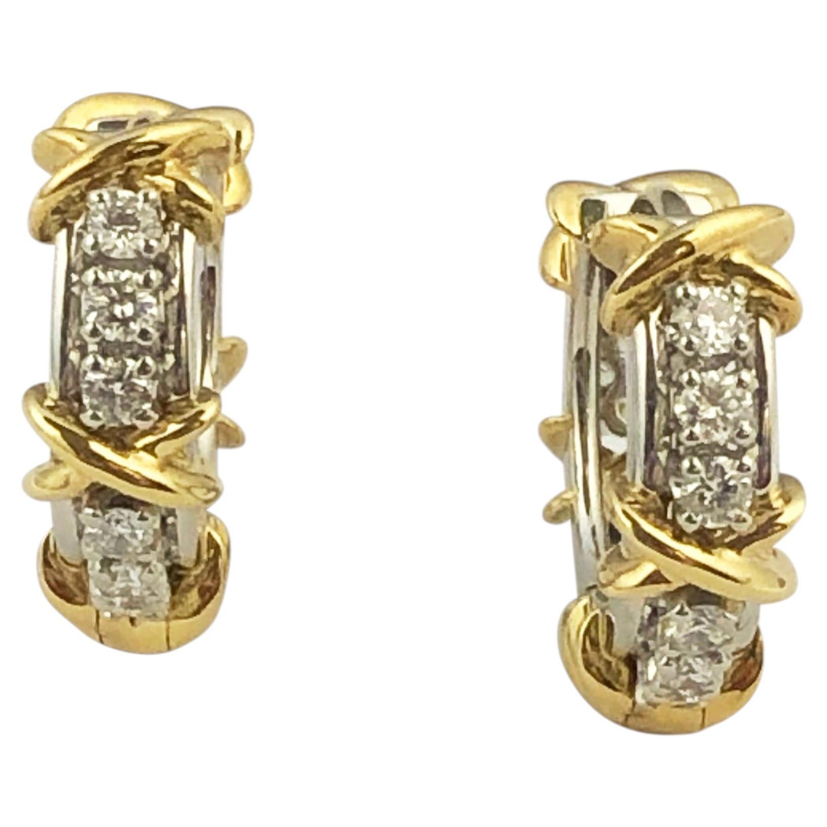 Tiffany & Co. Schlumberger 16 Stone Diamond Gold and Platinum Earrings