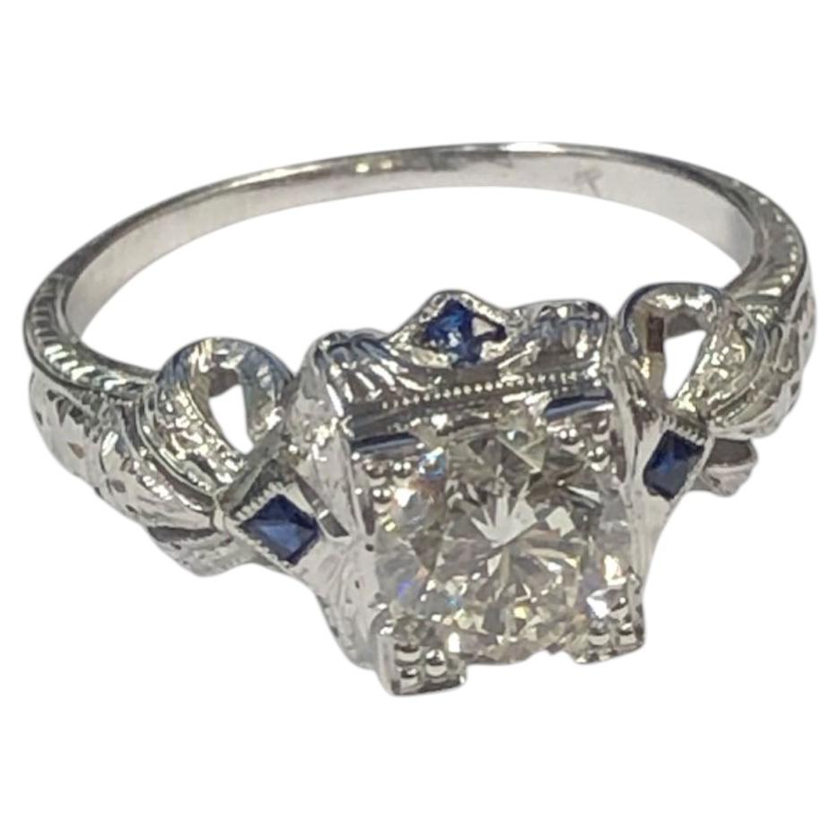Antique Art Deco White Gold Diamond Engagement Ring For Sale