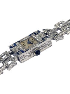 French Art Deco J. E. Caldwell Platinum, Diamond and Sapphire Ladies Wrist Watch