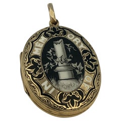 Antique Memorial Mento Gold and Enamel Mourning Locket