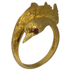 Zolotos Yellow Gold and Gen set Swan Bird Ring
