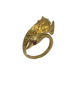 Zolotos Yellow Gold and Gen set Swan Bird Ring