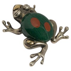 Asch Grossbardt Sterling Silver and Stone Inlay Frog Brooch