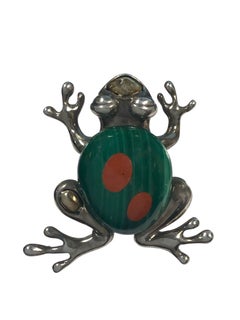 Asch Grossbardt Sterling Silver and Stone Inlay Frog Brooch