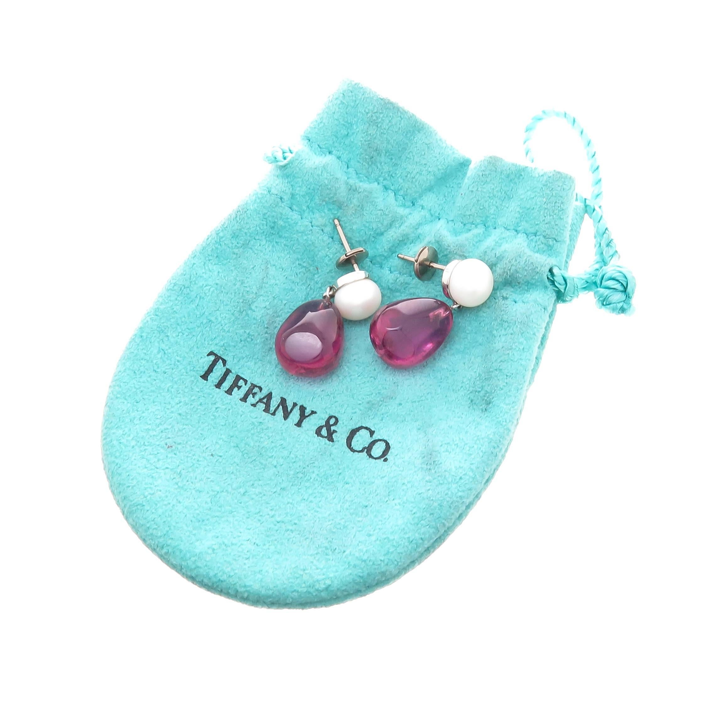 Tiffany & Co. Pearl Tourmaline Gold Earrings In Excellent Condition In Chicago, IL