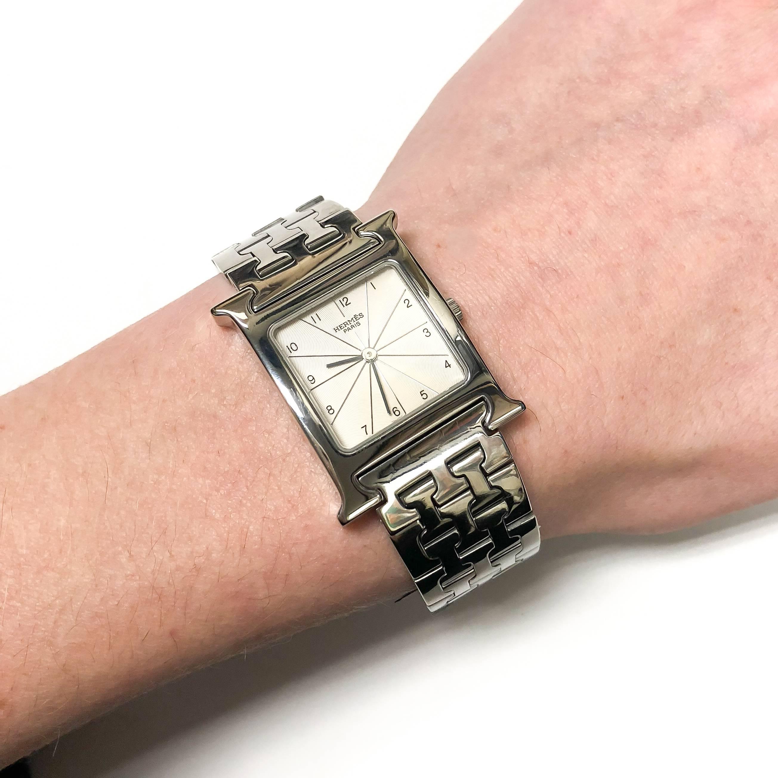 Hermes H-Stainless Steel Mid Size Quartz Wristwatch 1