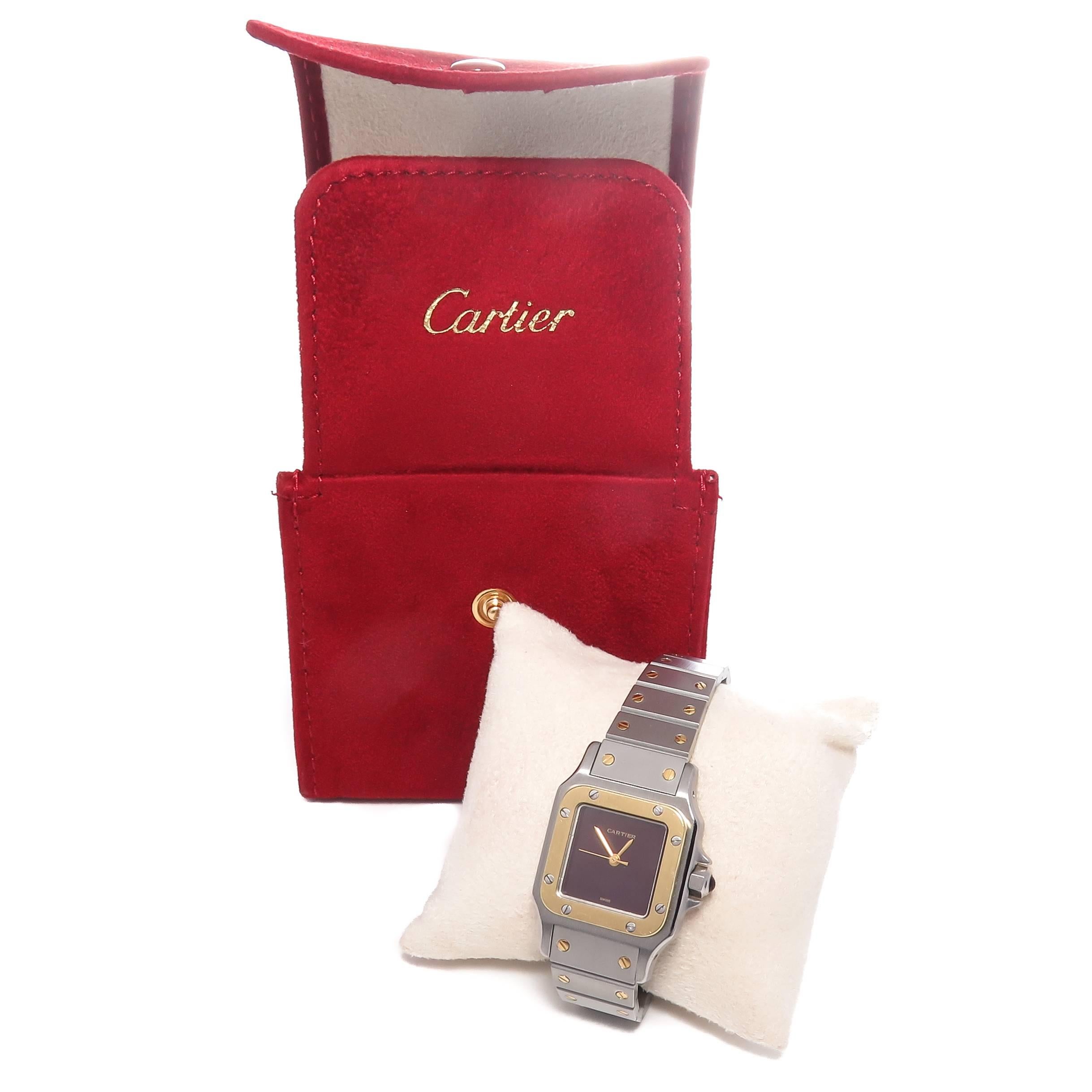 Cartier Ladies Yellow Gold stainless Steel Santos Red Dial Automatic Wristwatch 1