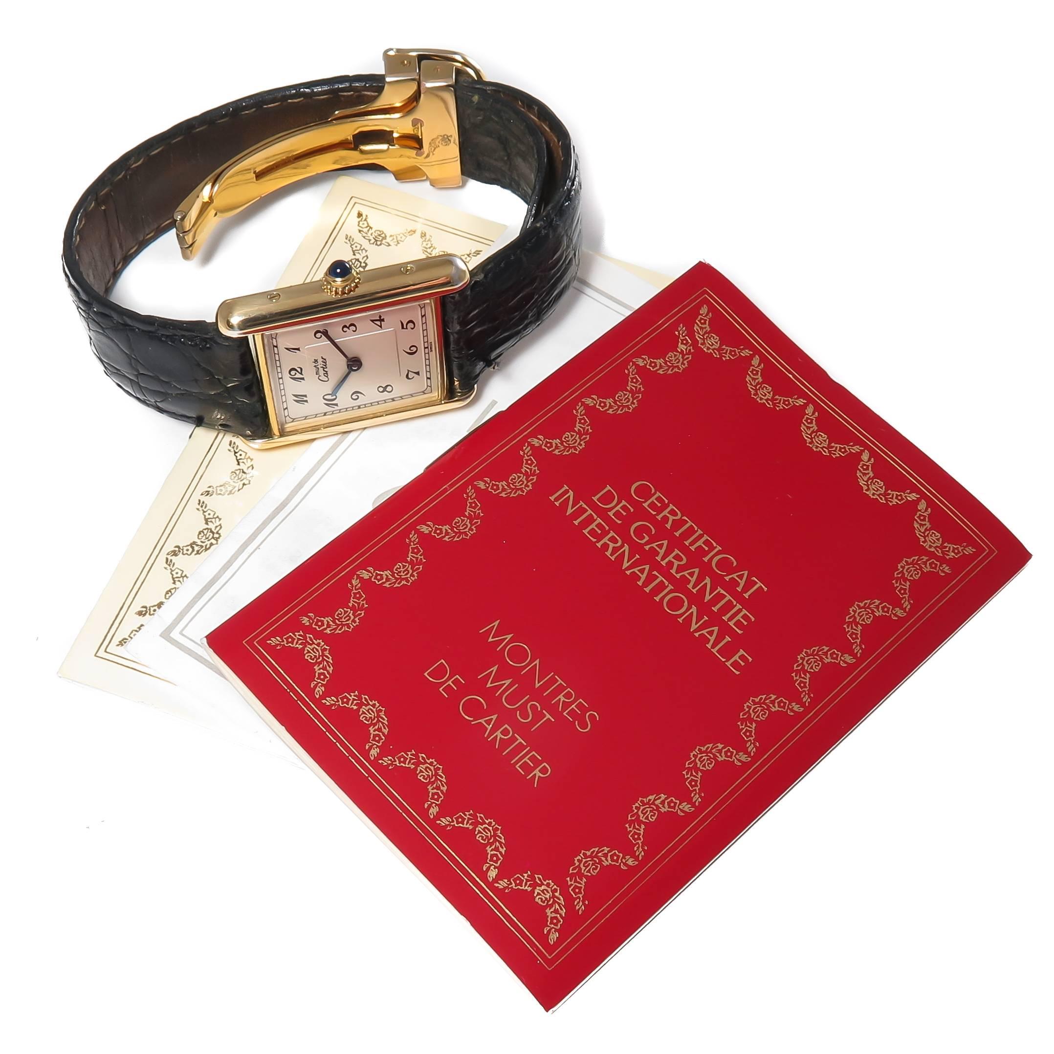 cartier paris vermeil tank quartz argent 925