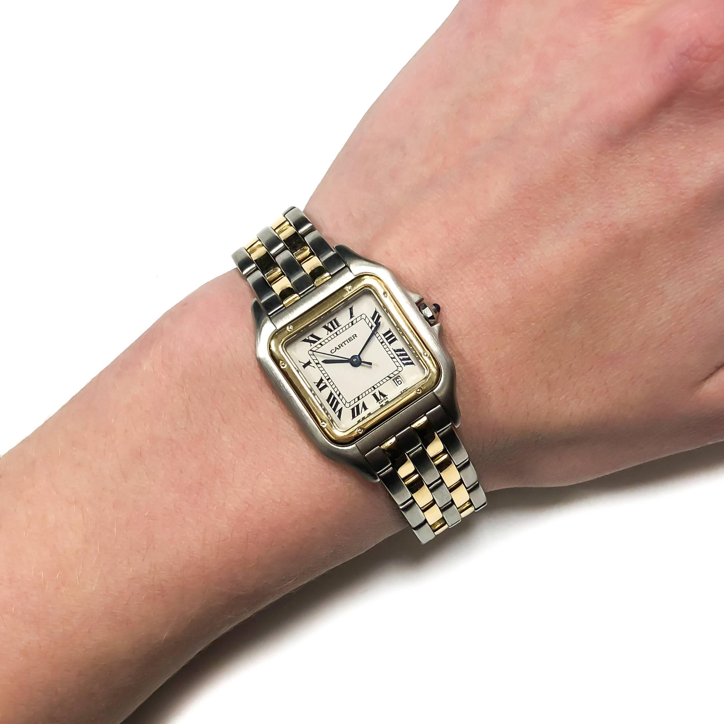 Women's or Men's Cartier Yellow Gold Stainless Steel Panther Mid Size Quartz Wristwatch