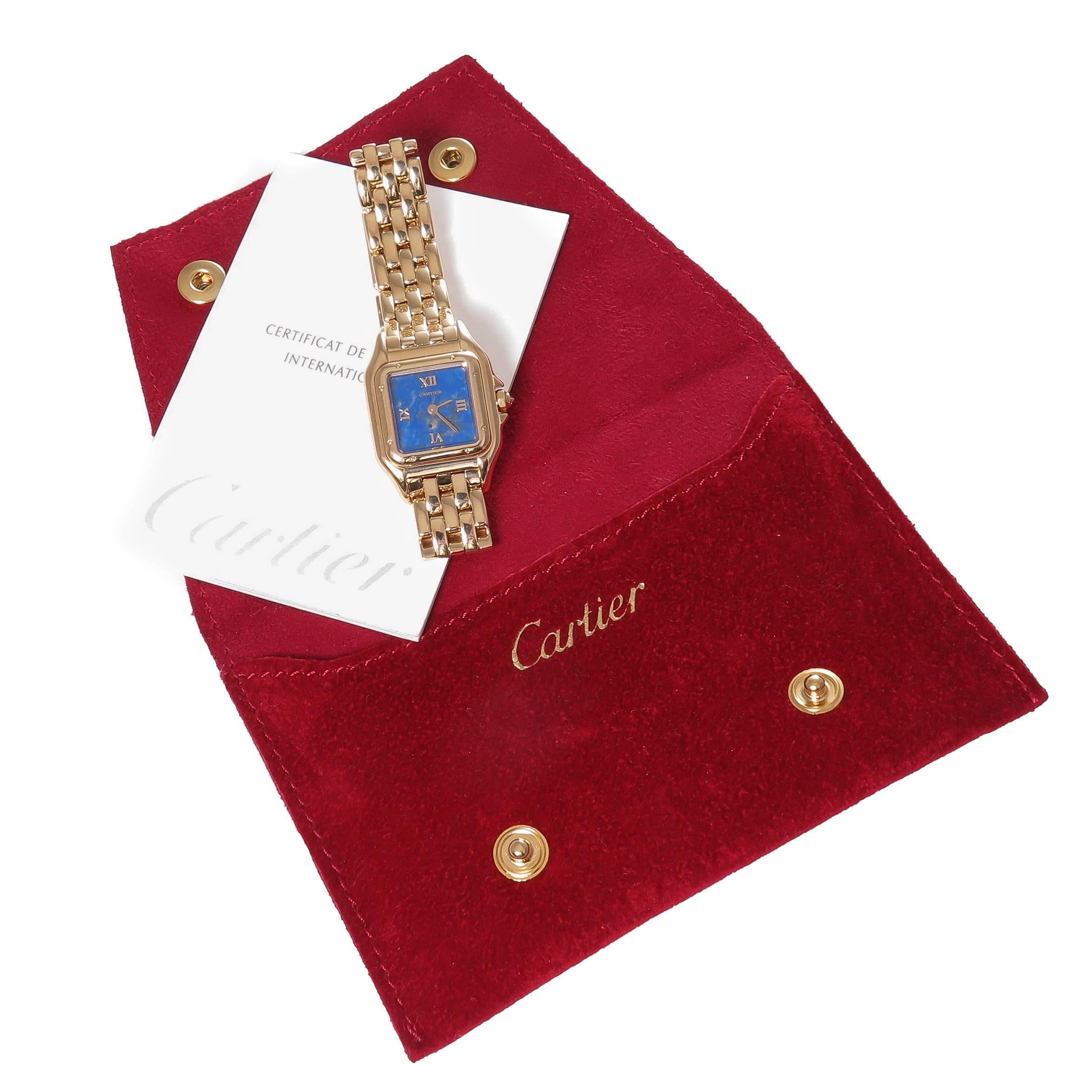 Women's Cartier Ladies Yellow Gold Panther Lapis Dial Quartz Wristwatch