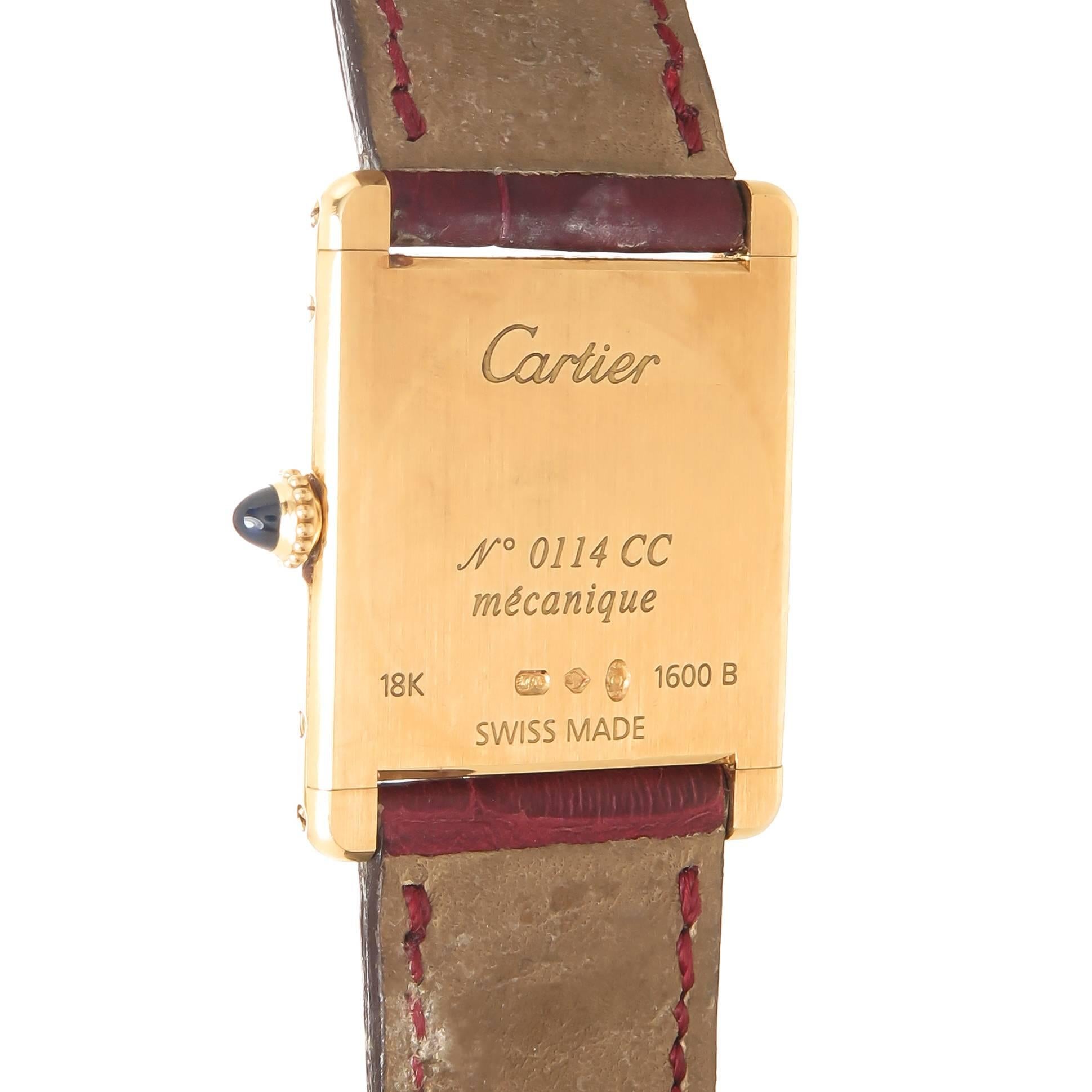 Women's or Men's Cartier Yellow Gold Classic Tank Mechanical wristwatch, Circa 2000 