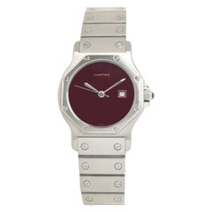 Cartier Edelstahl Santos rotes Zifferblatt Medium Automatik Armbanduhr